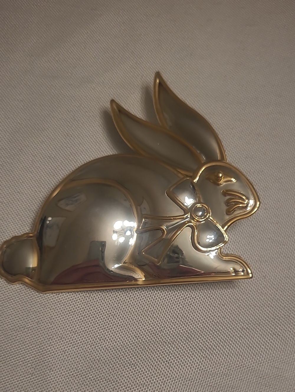 Vintage Large Gold and Silver Tone Metal Rabbit Brooch